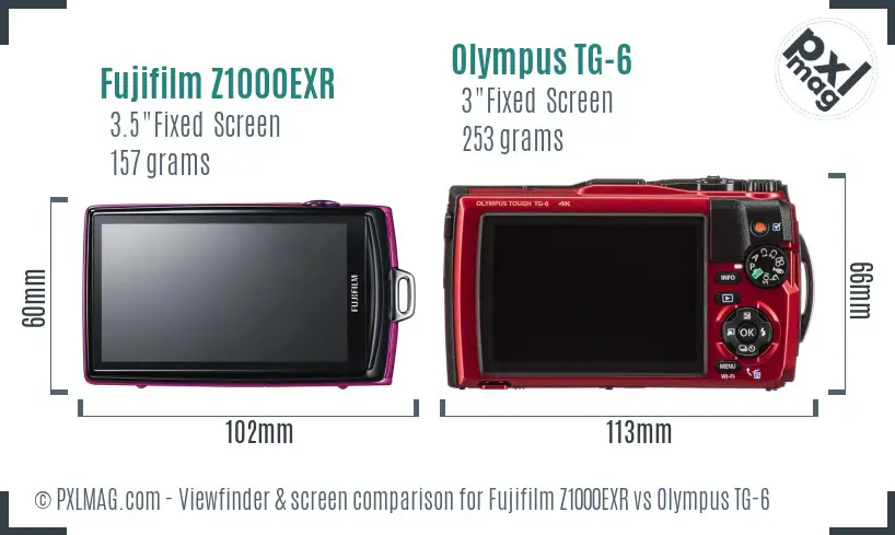 Fujifilm Z1000EXR vs Olympus TG-6 Screen and Viewfinder comparison