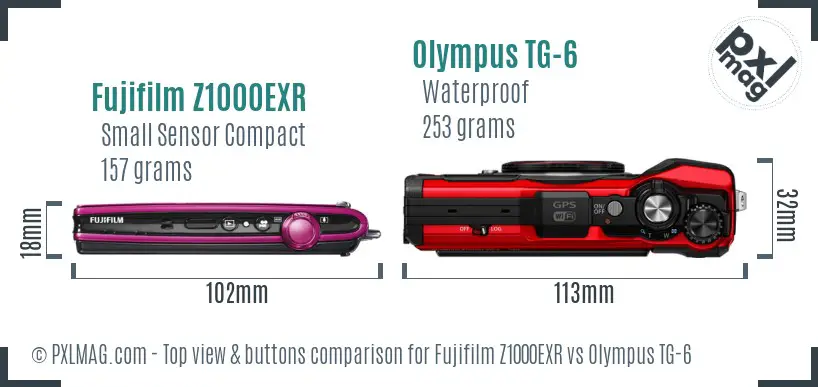 Fujifilm Z1000EXR vs Olympus TG-6 top view buttons comparison