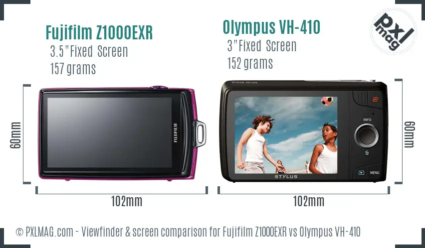 Fujifilm Z1000EXR vs Olympus VH-410 Screen and Viewfinder comparison