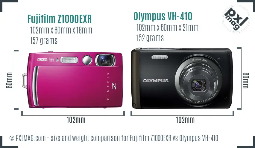 Fujifilm Z1000EXR vs Olympus VH-410 size comparison