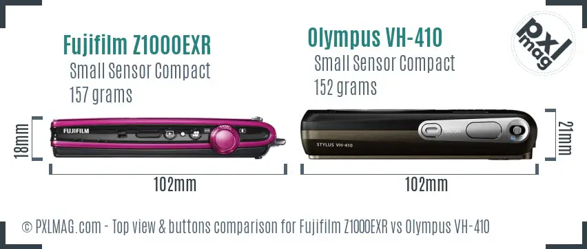 Fujifilm Z1000EXR vs Olympus VH-410 top view buttons comparison
