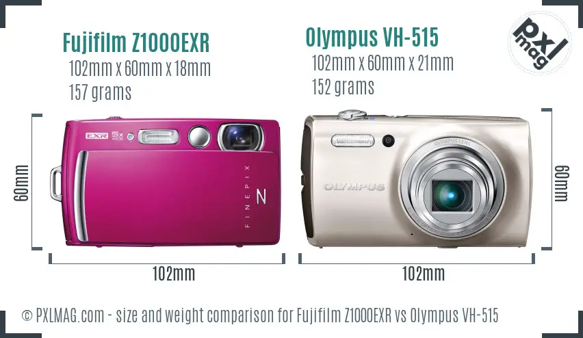 Fujifilm Z1000EXR vs Olympus VH-515 size comparison