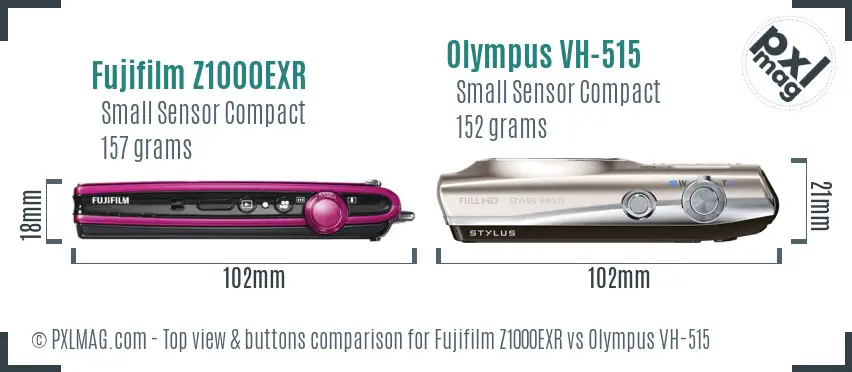 Fujifilm Z1000EXR vs Olympus VH-515 top view buttons comparison