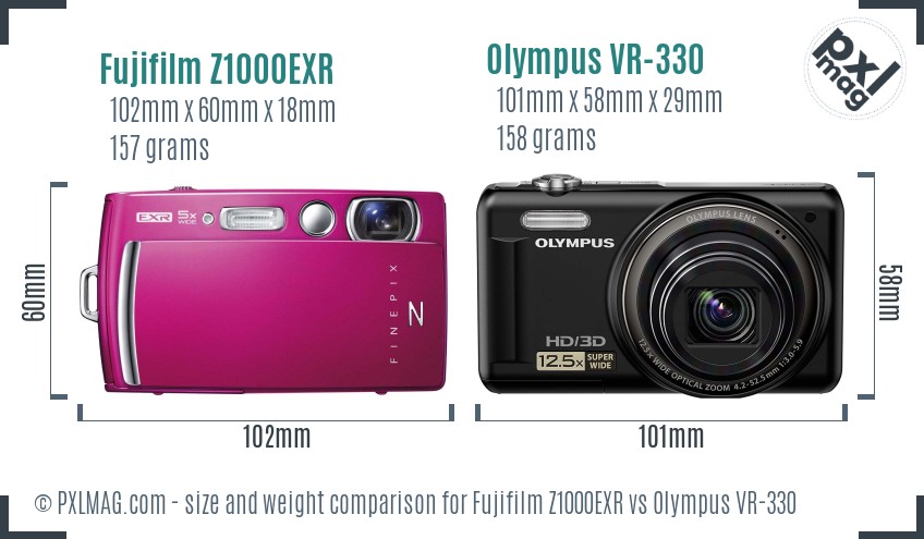 Fujifilm Z1000EXR vs Olympus VR-330 size comparison