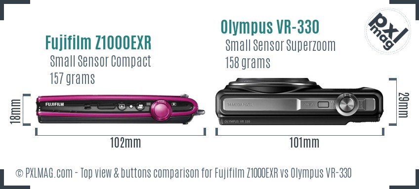 Fujifilm Z1000EXR vs Olympus VR-330 top view buttons comparison