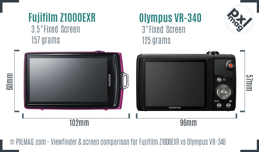 Fujifilm Z1000EXR vs Olympus VR-340 Screen and Viewfinder comparison