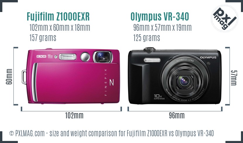 Fujifilm Z1000EXR vs Olympus VR-340 size comparison