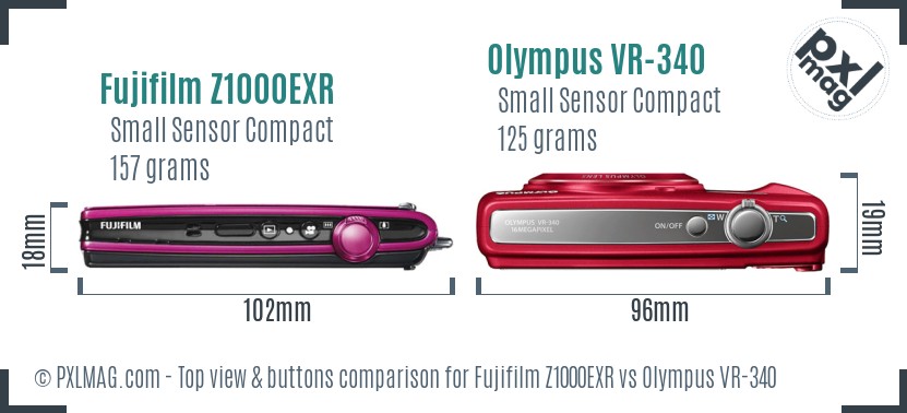 Fujifilm Z1000EXR vs Olympus VR-340 top view buttons comparison