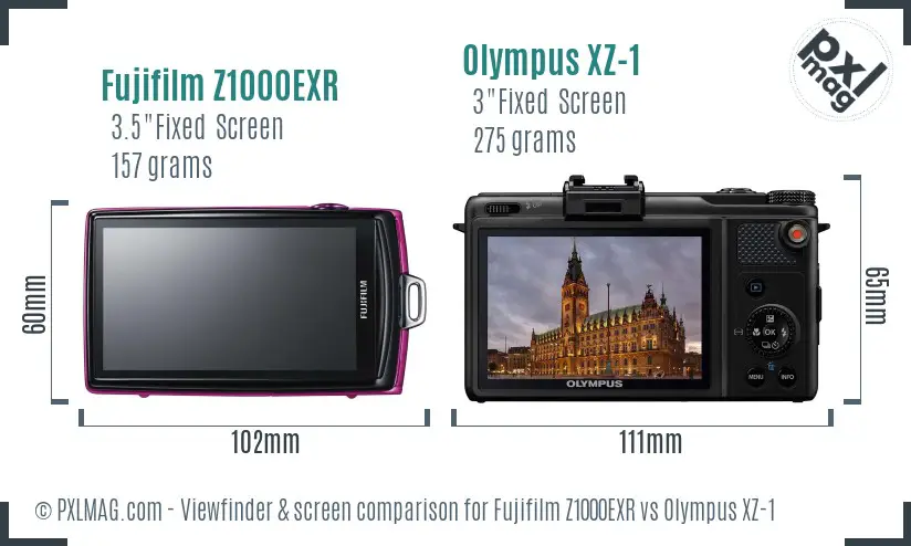 Fujifilm Z1000EXR vs Olympus XZ-1 Screen and Viewfinder comparison