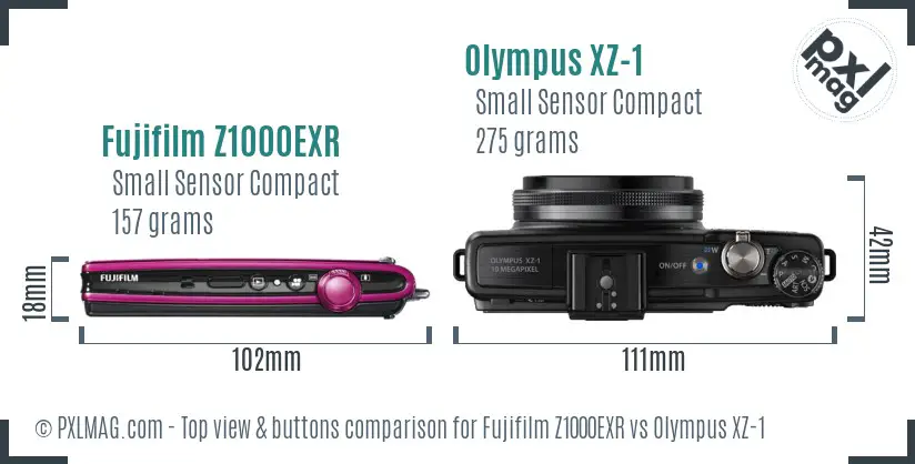 Fujifilm Z1000EXR vs Olympus XZ-1 top view buttons comparison