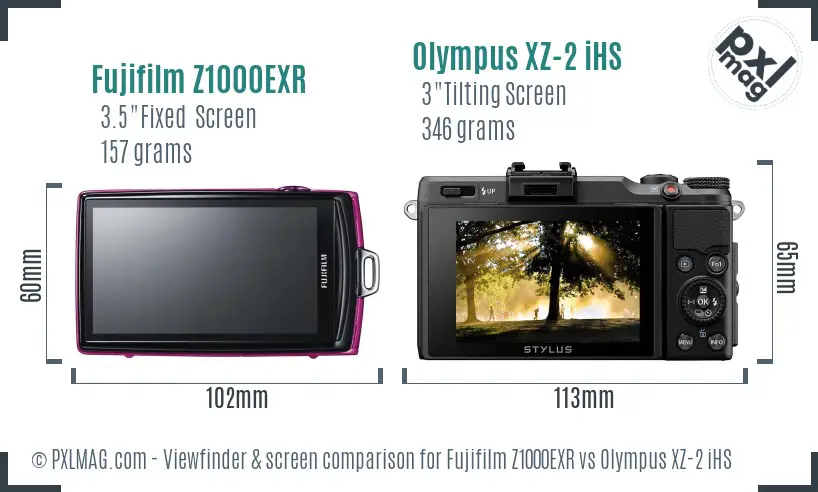 Fujifilm Z1000EXR vs Olympus XZ-2 iHS Screen and Viewfinder comparison