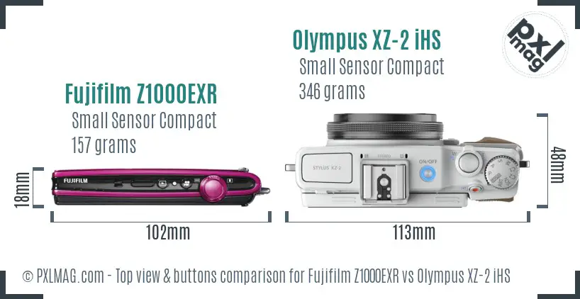 Fujifilm Z1000EXR vs Olympus XZ-2 iHS top view buttons comparison