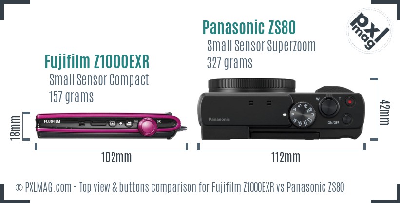 Fujifilm Z1000EXR vs Panasonic ZS80 top view buttons comparison