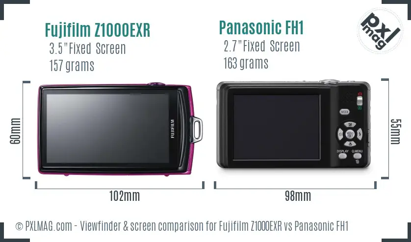 Fujifilm Z1000EXR vs Panasonic FH1 Screen and Viewfinder comparison Fujifilm Z1000EXR vs Panasonic FH1 Screen and Viewfinder comparison