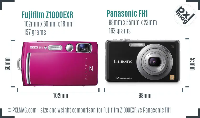 Fujifilm Z1000EXR vs Panasonic FH1 size comparison Fujifilm Z1000EXR vs Panasonic FH1 size comparison