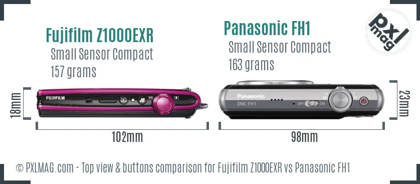 Fujifilm Z1000EXR vs Panasonic FH1 top view buttons comparison Fujifilm Z1000EXR vs Panasonic FH1 top view buttons comparison