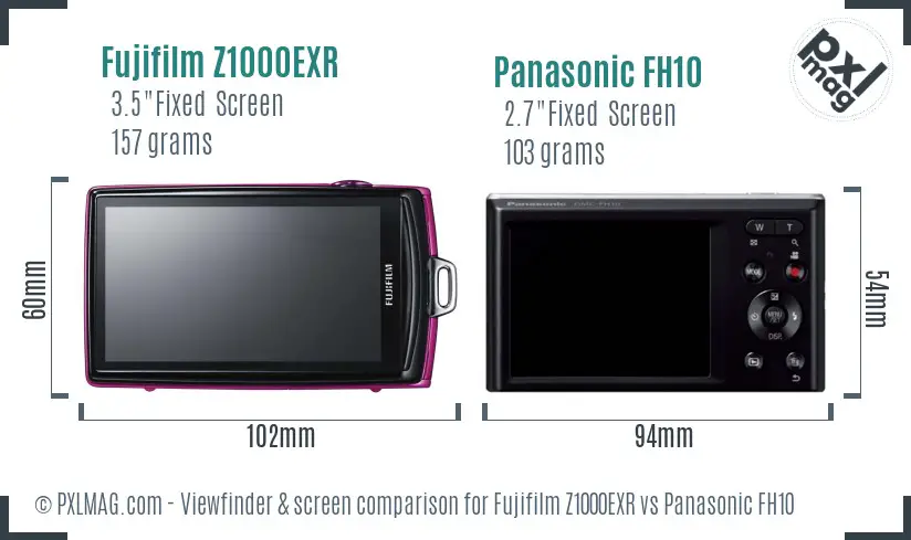 Fujifilm Z1000EXR vs Panasonic FH10 Screen and Viewfinder comparison