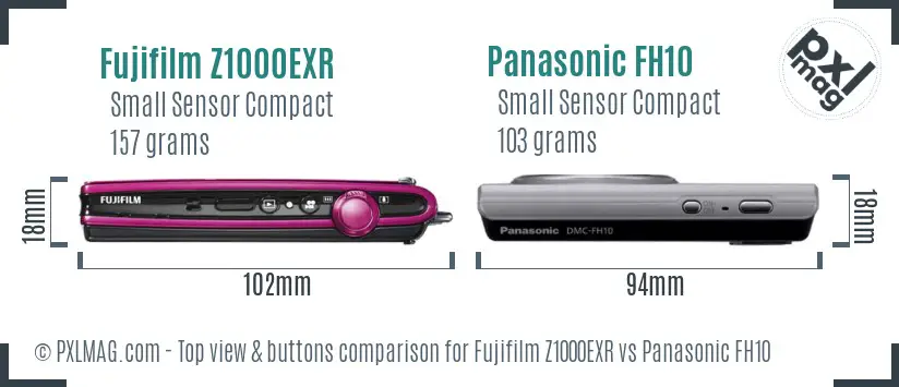 Fujifilm Z1000EXR vs Panasonic FH10 top view buttons comparison