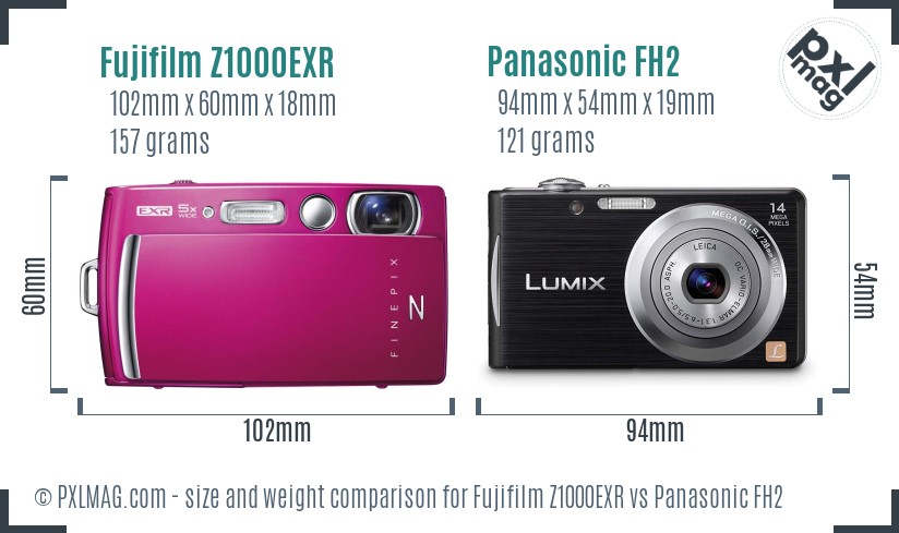 Fujifilm Z1000EXR vs Panasonic FH2 size comparison