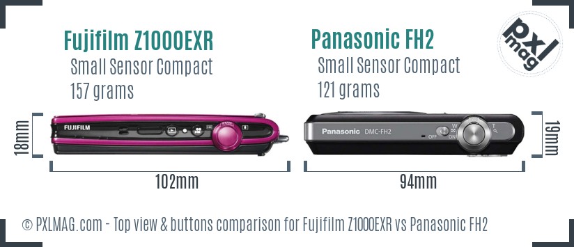 Fujifilm Z1000EXR vs Panasonic FH2 top view buttons comparison