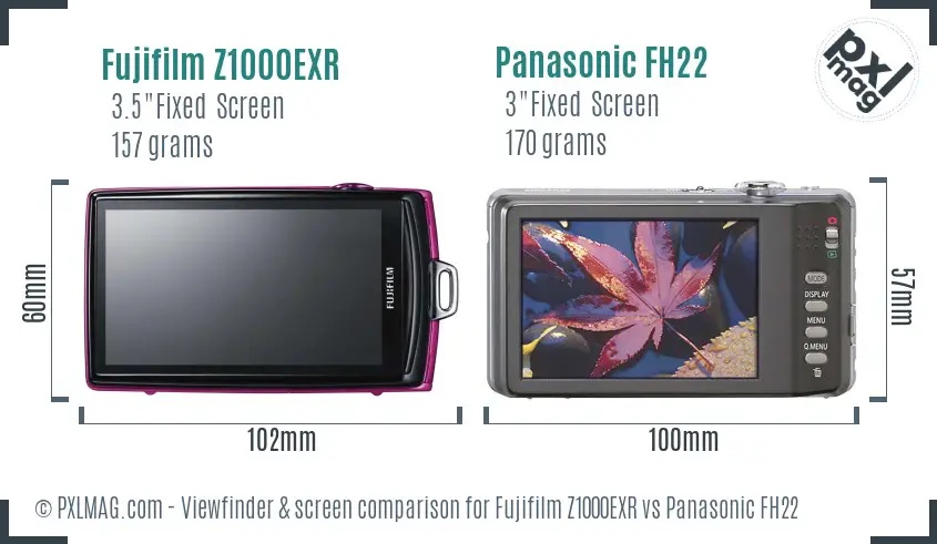 Fujifilm Z1000EXR vs Panasonic FH22 Screen and Viewfinder comparison