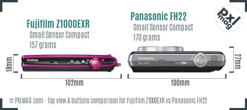 Fujifilm Z1000EXR vs Panasonic FH22 top view buttons comparison