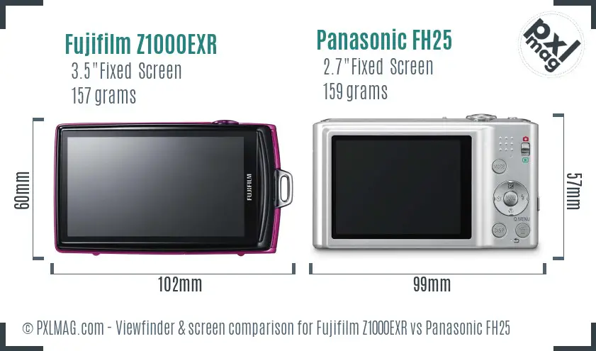Fujifilm Z1000EXR vs Panasonic FH25 Screen and Viewfinder comparison