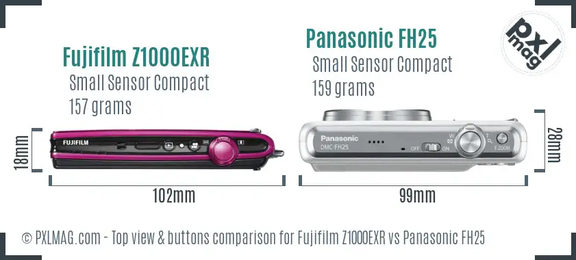 Fujifilm Z1000EXR vs Panasonic FH25 top view buttons comparison