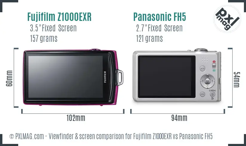 Fujifilm Z1000EXR vs Panasonic FH5 Screen and Viewfinder comparison