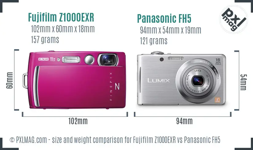 Fujifilm Z1000EXR vs Panasonic FH5 size comparison