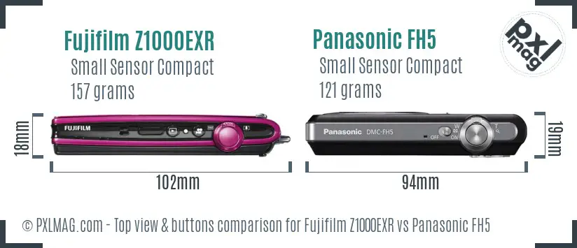 Fujifilm Z1000EXR vs Panasonic FH5 top view buttons comparison