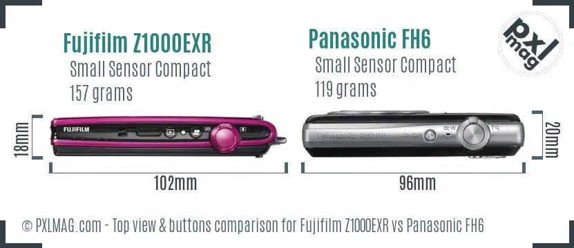 Fujifilm Z1000EXR vs Panasonic FH6 top view buttons comparison Fujifilm Z1000EXR vs Panasonic FH6 top view buttons comparison
