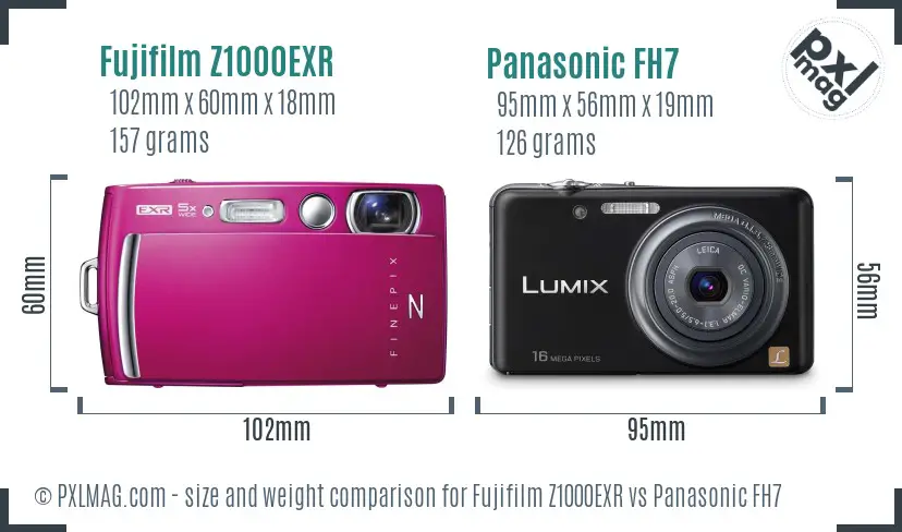 Fujifilm Z1000EXR vs Panasonic FH7 size comparison