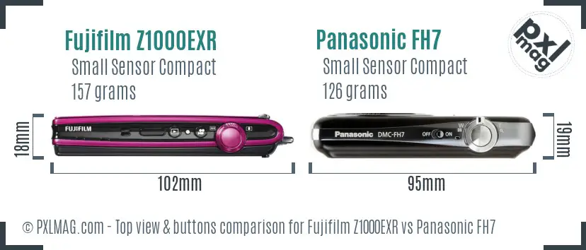 Fujifilm Z1000EXR vs Panasonic FH7 top view buttons comparison