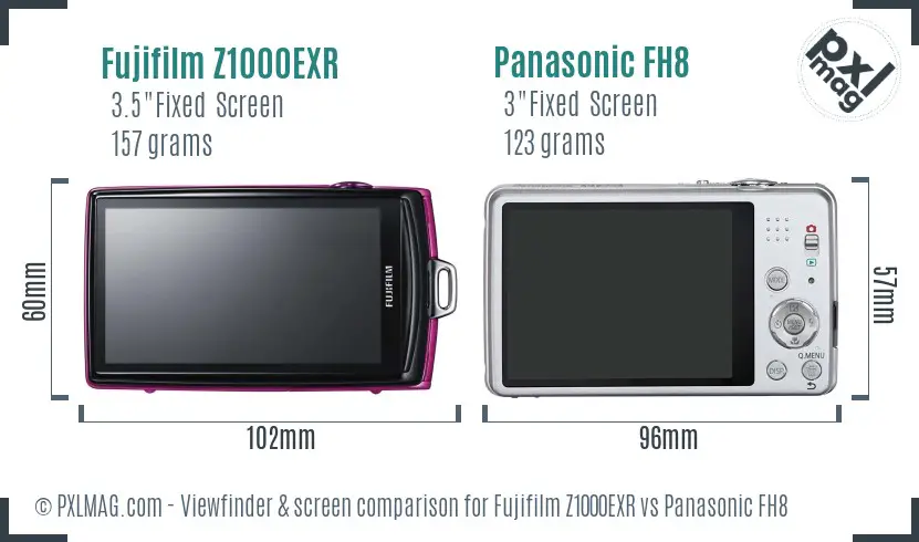 Fujifilm Z1000EXR vs Panasonic FH8 Screen and Viewfinder comparison