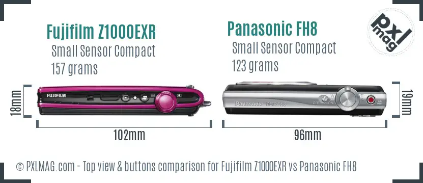 Fujifilm Z1000EXR vs Panasonic FH8 top view buttons comparison