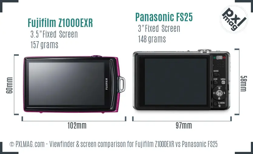 Fujifilm Z1000EXR vs Panasonic FS25 Screen and Viewfinder comparison Fujifilm Z1000EXR vs Panasonic FS25 Screen and Viewfinder comparison