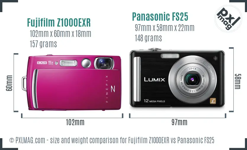 Fujifilm Z1000EXR vs Panasonic FS25 size comparison Fujifilm Z1000EXR vs Panasonic FS25 size comparison
