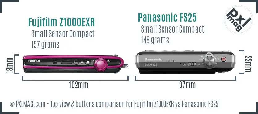 Fujifilm Z1000EXR vs Panasonic FS25 top view buttons comparison Fujifilm Z1000EXR vs Panasonic FS25 top view buttons comparison