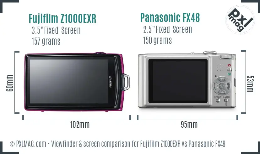 Fujifilm Z1000EXR vs Panasonic FX48 Screen and Viewfinder comparison