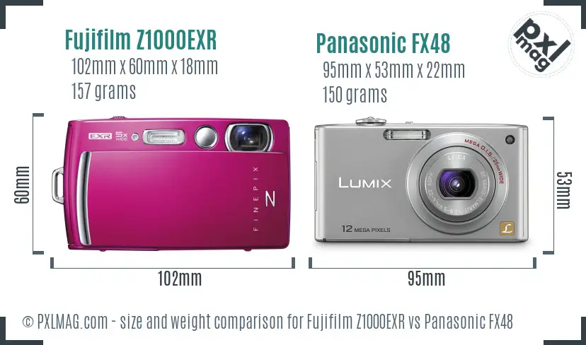 Fujifilm Z1000EXR vs Panasonic FX48 size comparison