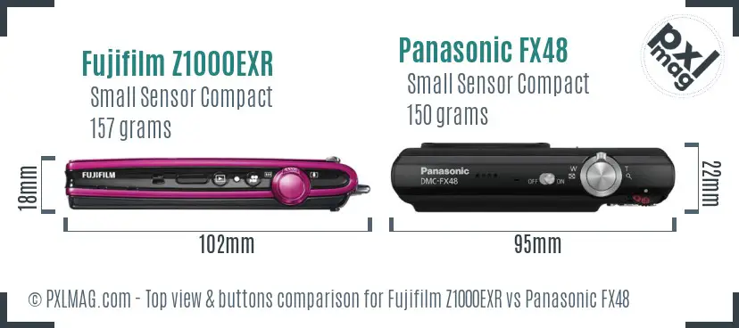 Fujifilm Z1000EXR vs Panasonic FX48 top view buttons comparison