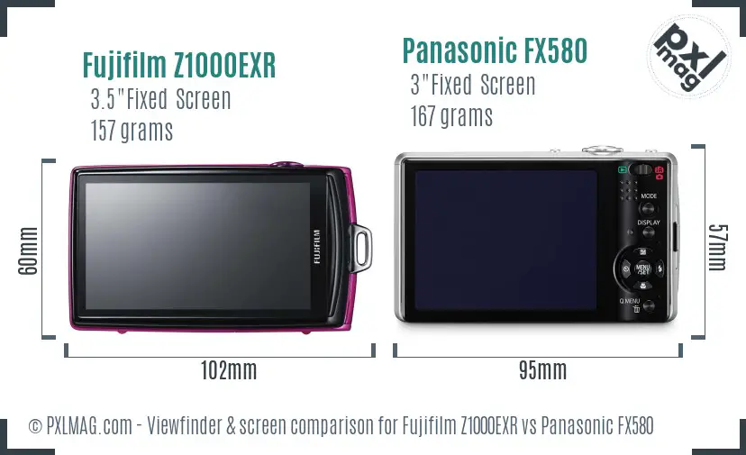 Fujifilm Z1000EXR vs Panasonic FX580 Screen and Viewfinder comparison Fujifilm Z1000EXR vs Panasonic FX580 Screen and Viewfinder comparison