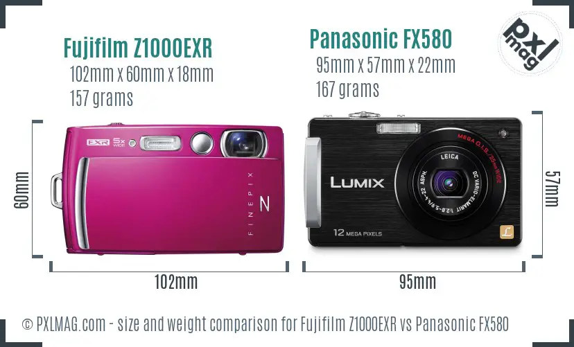 Fujifilm Z1000EXR vs Panasonic FX580 size comparison Fujifilm Z1000EXR vs Panasonic FX580 size comparison