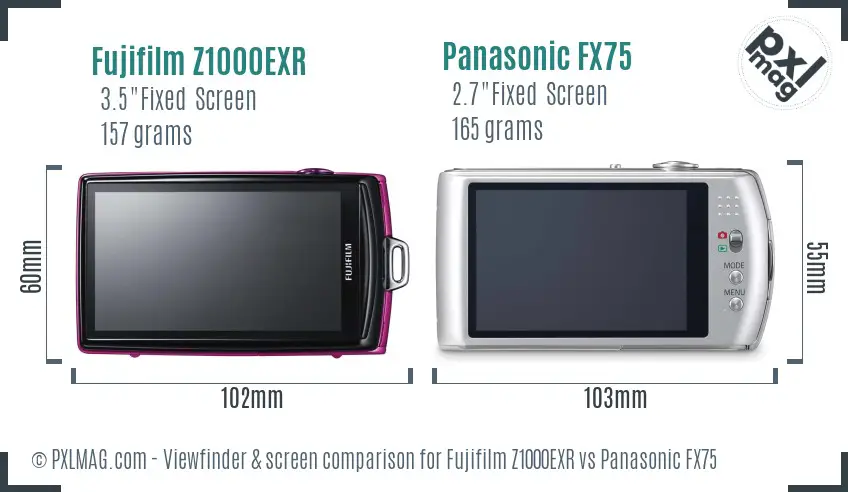 Fujifilm Z1000EXR vs Panasonic FX75 Screen and Viewfinder comparison