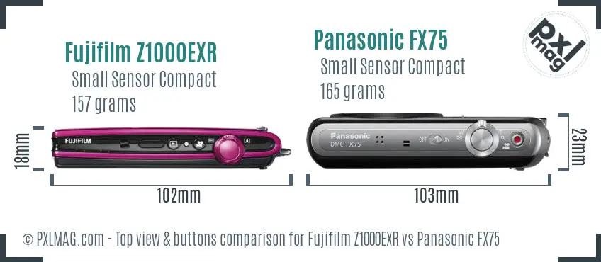 Fujifilm Z1000EXR vs Panasonic FX75 top view buttons comparison