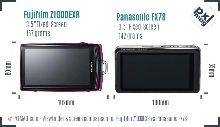 Fujifilm Z1000EXR vs Panasonic FX78 Screen and Viewfinder comparison