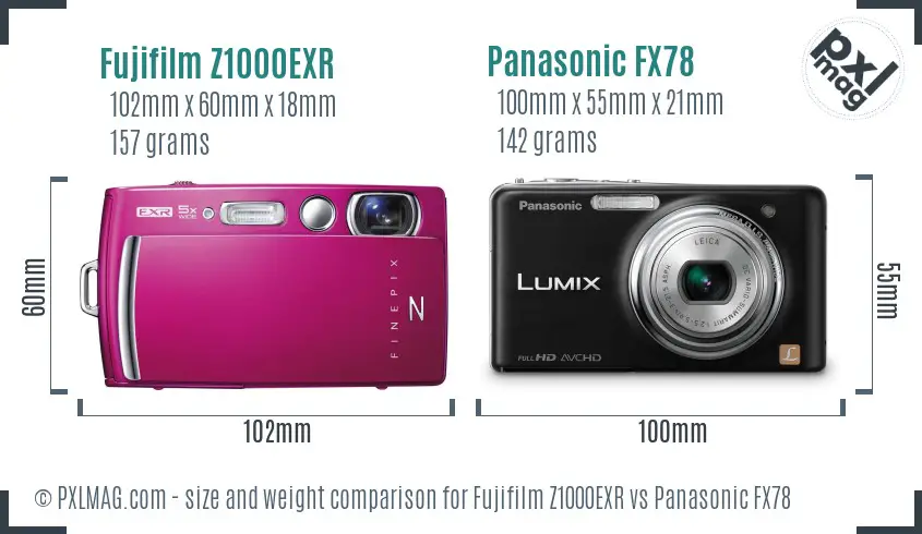 Fujifilm Z1000EXR vs Panasonic FX78 size comparison