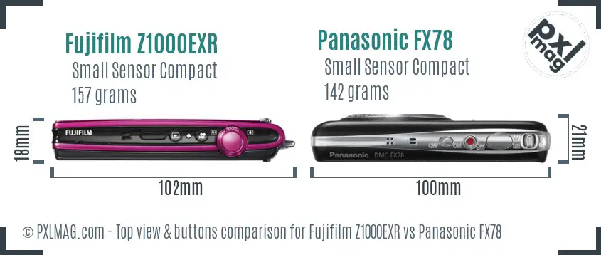 Fujifilm Z1000EXR vs Panasonic FX78 top view buttons comparison