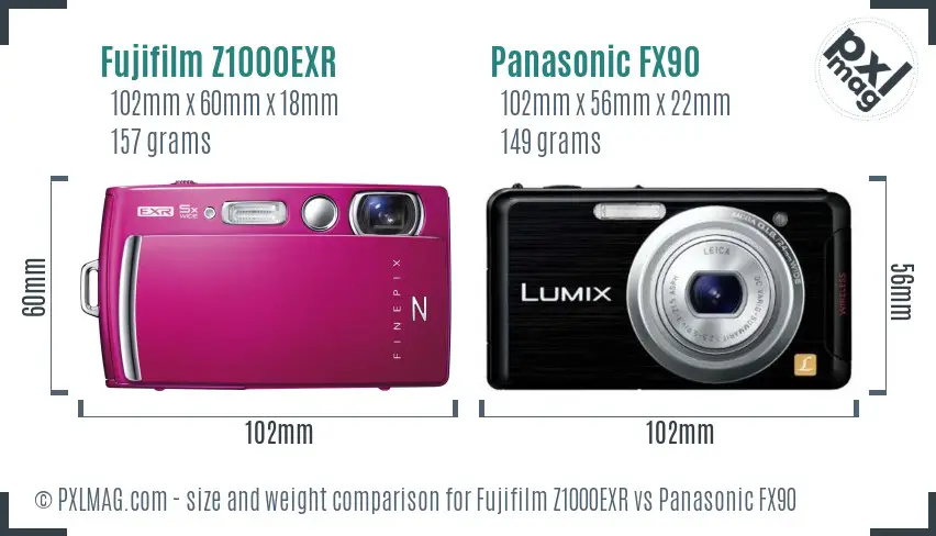 Fujifilm Z1000EXR vs Panasonic FX90 size comparison